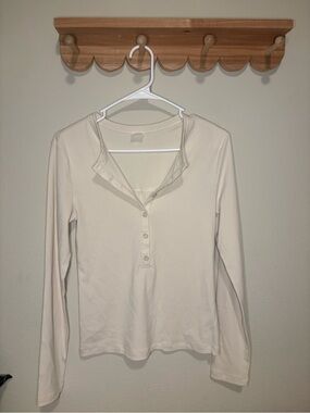 Athleta Signature Rib Long Sleeve Henley Top - Cream